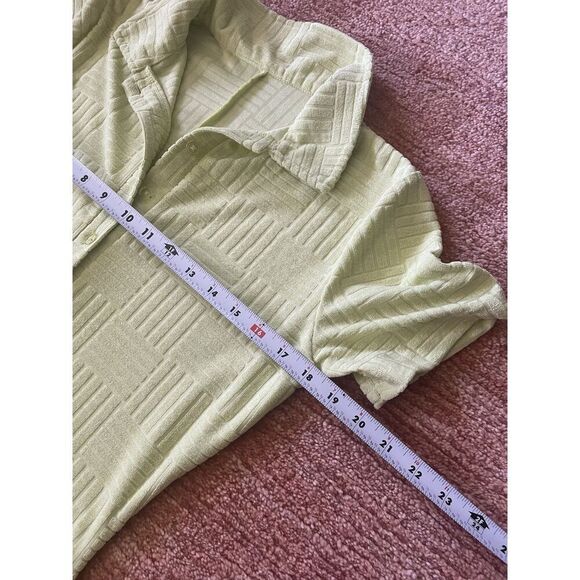 Lime Green Textured Romper Polo Collar Button Front Stretch Women’s Size M - Picture 2 of 8
